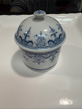 Blue and White Lidded Ceramic Jar - Classic Floral Pattern